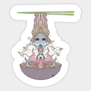 Ramen Noodle And Octopus Tentacle Anime Girl Sticker